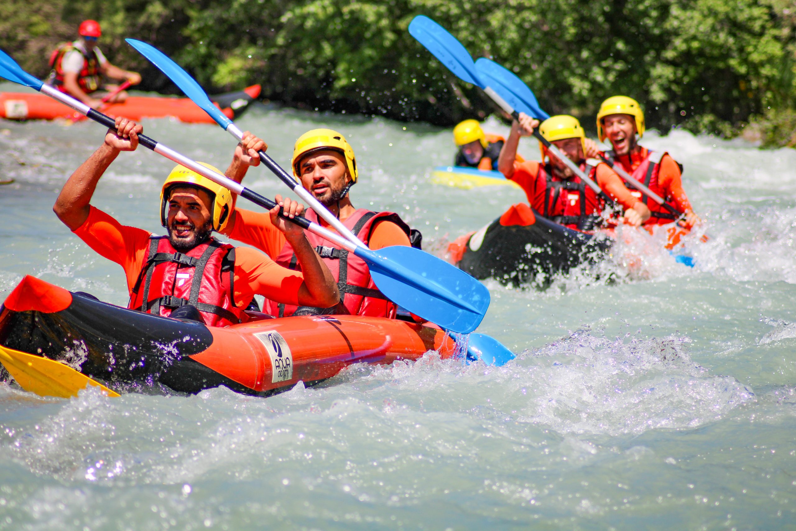 a groupe on the cano-raft sporty river run in serre chevalier
