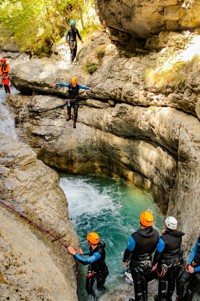 canyoning jump in Serre Chevalier Briançon